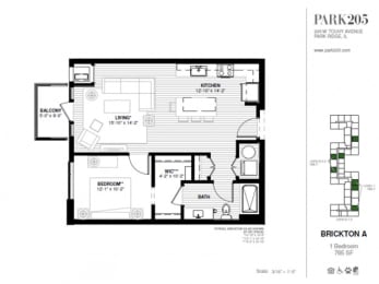 Brickton A Floor Plan at Park 205, Park Ridge, 60068