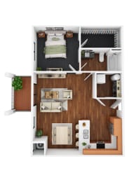 Maybury 1 Bed 1 Bath Floor Plan at The Commons at Rivertown, Grandville, MI