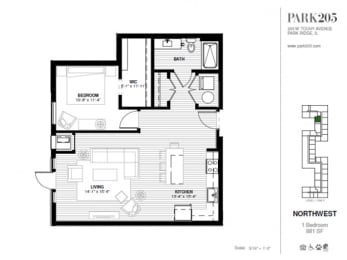 Northwest Floor Plan at Park 205, Illinois, 60068