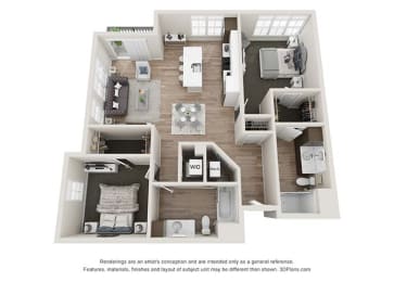 2 bedroom 2 bathroom B4 Floor Plan at Velo Village Apartments, Franklin, WI