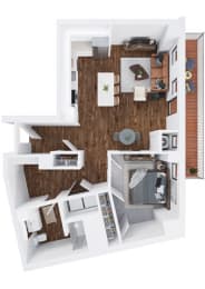 an overhead view of our studio apartment floor plan