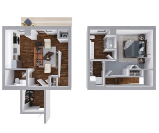 a bedroom with a bed and a chair in a room