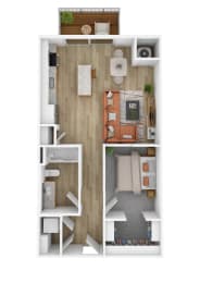 a floor plan with a bedroom and a living room