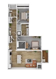 a furnished floor plan with a bedroom and a living room