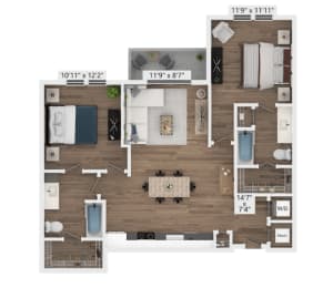 Canna Lily B1 Floor Plan 2 Bedroom Apartment at Azalea, Tampa, Florida
