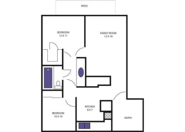  Floor Plan Two Bedroom, 1 Bathroom