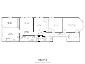 A floor plan of a house with a total area of 1358 square feet.