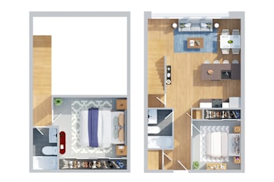a floor plan of a house with a bedroom and a living room