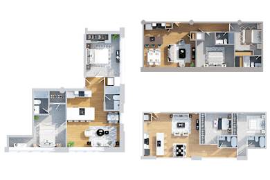 A set of four images showing different layouts of a house.