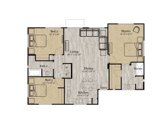 3 bed 2 bath floor plan