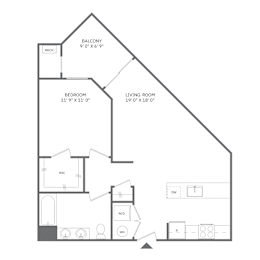  Floor Plan 1 Bedroom  1 Bath