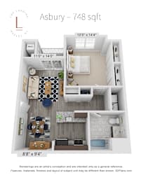 1 bed 1 bath B