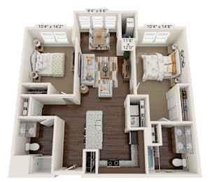 B1SA Floor Plan at The Bend Arbordale, Virginia
