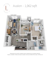 1 bed 2 bath