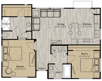 Two bedroom floor plan at Bella Grace, Chandler, 85225