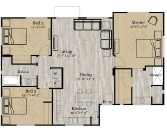 Three bedroom floor plan at Bella Grace, Chandler, Arizona
