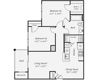 2 Bedroom floorplan at The Mercer at Lawrence Station, New Jersey, 08648
