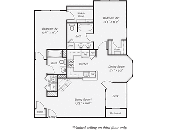 2 Bedroom floorplan at The Mercer at Lawrence Station, Lawrence Township, New Jersey