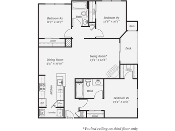 3 Bedroom floorplan at The Mercer at Lawrence Station, Lawrence Township