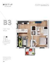 A floor plan of a one bedroom apartment with a bathroom and kitchen.