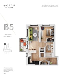 A floor plan of a one bedroom apartment with a key showing the location of each room.