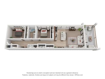 2 Bedroom with Balcony Floor Plan