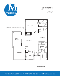 a floor plan of a residence with a bedroom and a living room