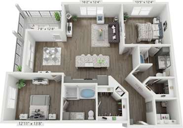 A 12'11" x 13'8" floor plan of a house with a kitchen, living room, and bathroom.