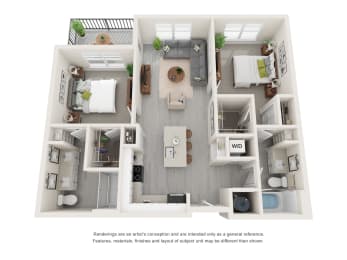 a 1 bedroom floorplan is shown in this rendering
