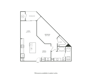 Floor plan of a 1 bedroom apartment