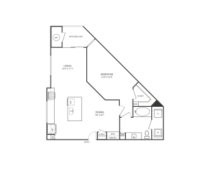 Floor plan of a 1 bedroom apartment