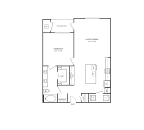 Floor plan of a 1 bedroom apartment
