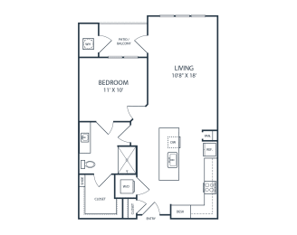 Floor plan of a 1 bedroom apartment