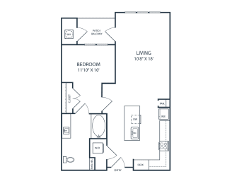 Floor plan of a 1 bedroom apartment