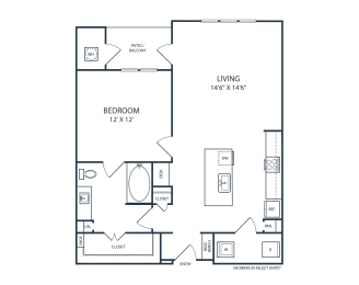 Floor plan of a 1 bedroom apartment