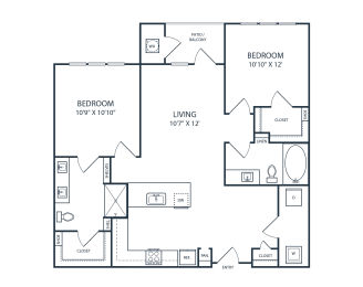 Floor plan of a 2 bedroom apartment