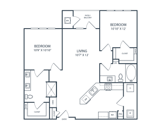 Floor plan of a 2 bedroom apartment