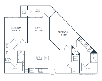 Floor plan of a 2 bedroom apartment