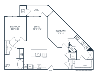 Floor plan of a 2 bedroom apartment