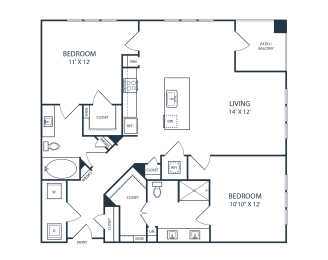 Floor plan of a 2 bedroom apartment