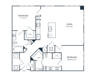 Floor plan of a 2 bedroom apartment