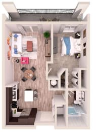 1 bedroom 1 bathroom A3 Floor Plan at South of Atlantic Luxury Apartments, Florida, 33483