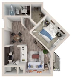 1 bedroom 1 bathroom A4 Floor Plan at South of Atlantic Luxury Apartments, Delray Beach, FL
