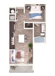 Studio 1 bathroom S1 Floor Plan at South of Atlantic Luxury Apartments, Florida, 33483