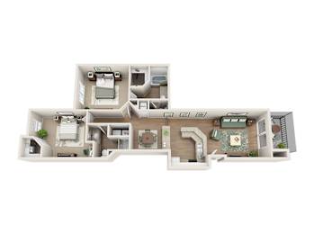 Floor plan B4, The Nokomis, a 2-bed, 2-bath 1,132 SF apartment in St. Petersburg, FL