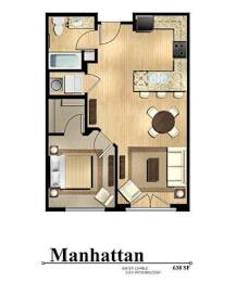 A floor plan of an apartment in Manhattan is shown.