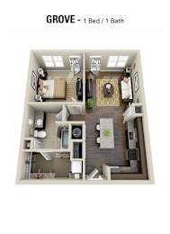 A grove apartment with one bed and one bath.