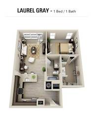 A floor plan of a one bedroom apartment with a bathroom.