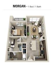 A Morgan apartment has one bed and one bath.