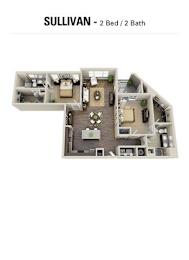 A floor plan of a Sullivan 2 Bed / 2 Bath property.